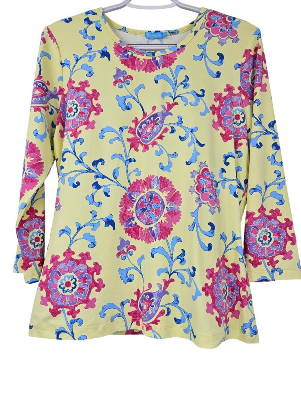 J. McLaughlin Floral Paisley Catalina Cloth Signature Tee Yellow Women's Size M